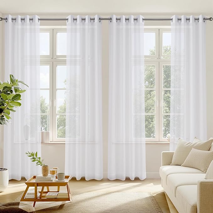 RYB HOME 4 Panels Sheer Curtains 84 Inches Long, Breathable Heavy Duty Fabric Grommet Voile Curtains Window Panels for Bedroom Living Room Kitchen, 54" Wide x 84" Long, 4 Panels