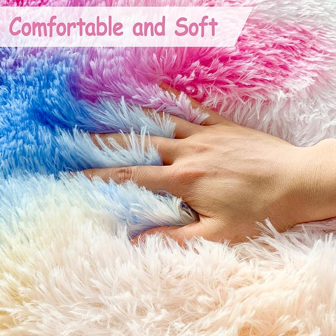 Soft Fluffy Pink Rainbow Rug for Girls Bedroom Carpet 2x8 Tie Dyed Shag Runner Fuzzy Bedside Kids Princess Rug for Girls Bedroom Living Room Hallway Nursery Kids Unicorn Home Decor