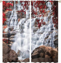 Waterfall Blackout Windows Curtains, Waterfall Red Forest Pattern Nature View Curtains, for Living Room Bedroom 63x72in 2 Panels