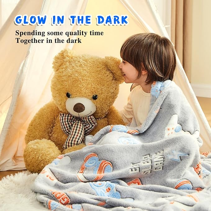 inhand Glow in The Dark Blanket Gamer Gifts for Boys Controller Kids Throw Gaming Blanket Gamer Toys for Kids Boys Game Gamepad Presents Birthday Easter Halloween （Grey 50"x60"）