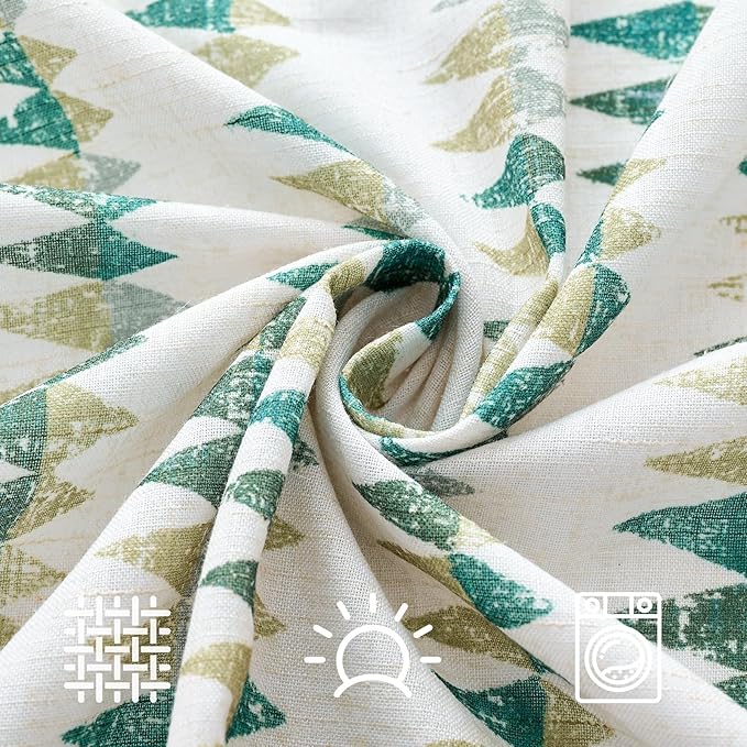 jinchan Linen Nursery Curtains for Living Room Boho Curtains for Bedroom Kids Room 96 Inches Long Geometric Printed Farmhouse Drapes Rod Pocket Window Treatment Curtain Set of 2 Panels Green