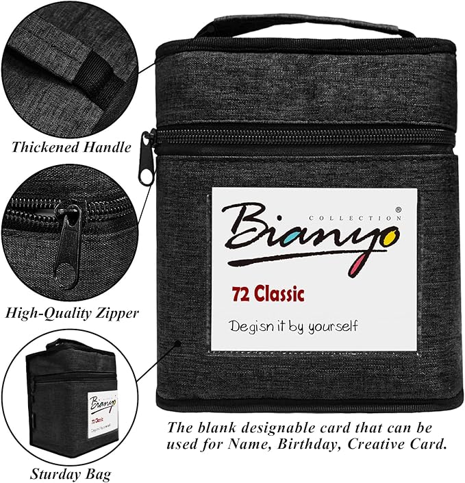 Bianyo 72 Colors Alcohol Markers Set, Dual Tip Art Markers with Fine & Chisel Tips, Black Case with Customizable Card – Ideal for Coloring, Drawing, and Sketching as Thanksgiving & Christmas Gifts