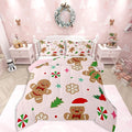 Feelyou Merry Christmas Kids Comforter Set Queen Size Gingerbread Man Bedding Set Xmas Tree Duvet Quilt for Kids Boys Girls Bedroom Red Berries Snowflake Decor Microfiber Ultra Soft Breathable