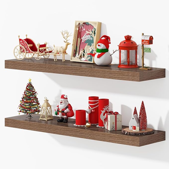 Dreamland 40 Inches Floating Shelves for Wall, 9.3" Deep Long Floating Shelves Set of 2, Large Display & Storage Shelf, Wall Shelf for Bathroom Bedroom Living Room Kitchen Office, Walnut