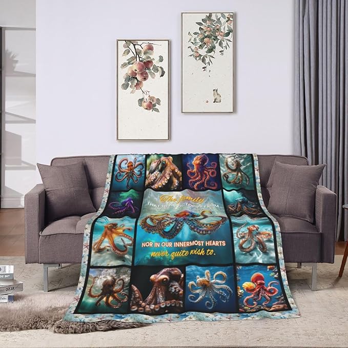 Octopus Blanket Octopus Decor Throw Blanket Super Soft Flannel Lightweight Fluffy Plush Fuzzy Fleece Ocean Blanket Gifts for Woman Girl Kids Boys for Bed Sofa Bedding 50"X60"
