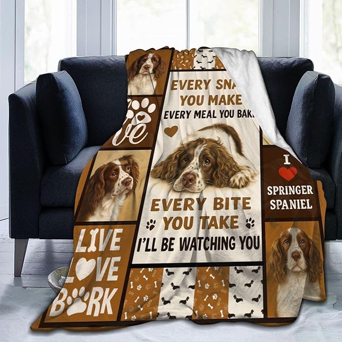 Springer Spaniel Blanket English Springer Decor Throw Blanket Super Soft Flannel Fluffy Plush Cozy Fuzzy Fleece Stuff Blanket Gifts for Dog Lover Woman Girl Kids Adults for Bed Sofa Couch 60"X80"