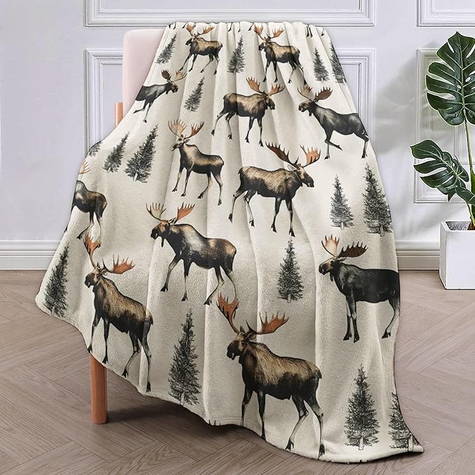 Moose Blanket Gifts for Women Girls Soft Warm Lightweight Cozy Vintage Animal Forest Mooses Throw Blankets for Bed Sofa Couch Living Room Decor 50x60in