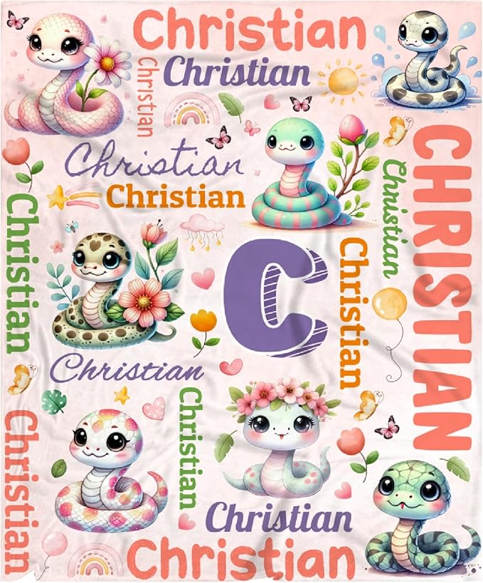Personalized Custom Snake Preschool Blanket Gifts for Baby Toddler Kids Boys Girls - Customized Snake Super Soft Lightweight Flannel Sheets Decor for Crib Nap Couch - 30"x40" for Baby/Pets