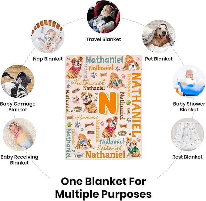 Personalized Custom Bulldog Preschool Blanket Gifts for Baby Toddler Kids Boys Girls - Customized Bulldog Super Soft Lightweight Flannel Sheets Decor for Crib Nap Couch - 30"x40" for Baby/Pets