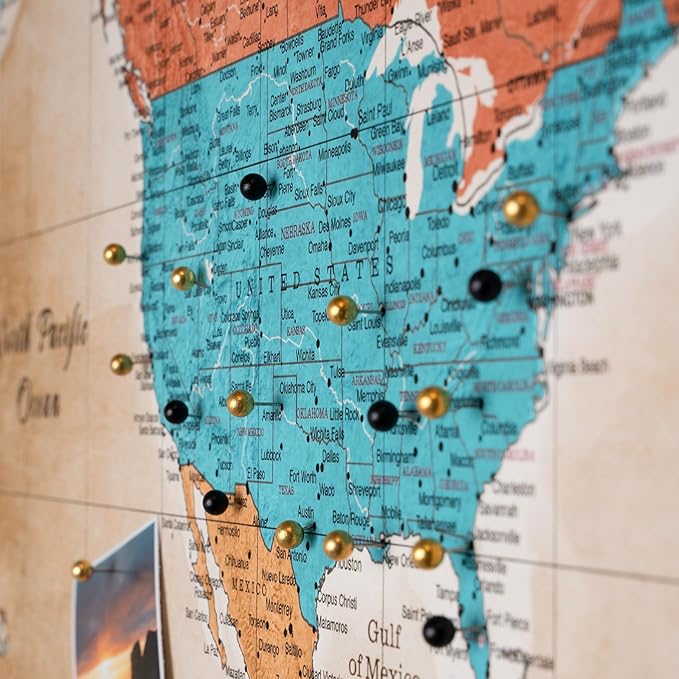 Canvas World Map with Cork Pin Board - English Lettering - Decorative Wall Decoration for All Rooms - Canvas Pictures with World Map Motif (150x100 cm, Pattern 3)