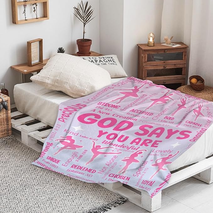 Ballet Bible Verse Blanket, Inspirational Scripture Religious Gifts for Christian, Warm Soft Flannel Bible Throw for Bed Sofa Decoration 60"x80" for Adult