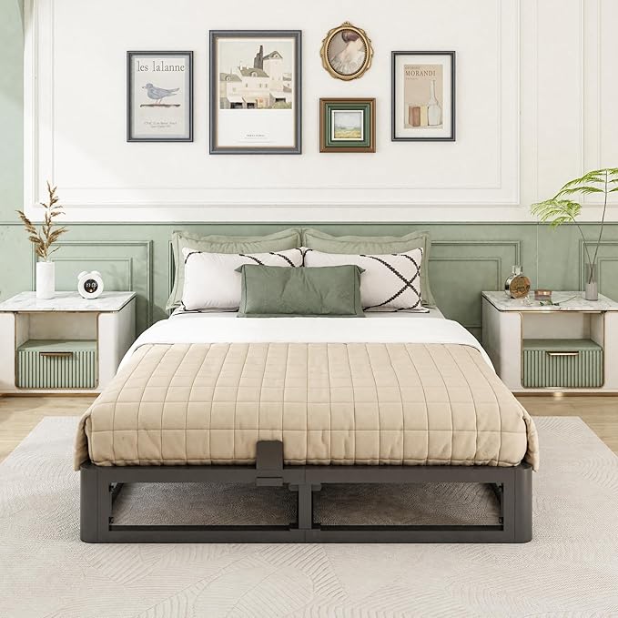 6 Inch King Bed Frame with Round Corner Edges, Low Profile King Metal Platform Bed Frame with Steel Slat Support, No Box Spring Needed/Easy Assembly/Noise Free Mattress Foundation