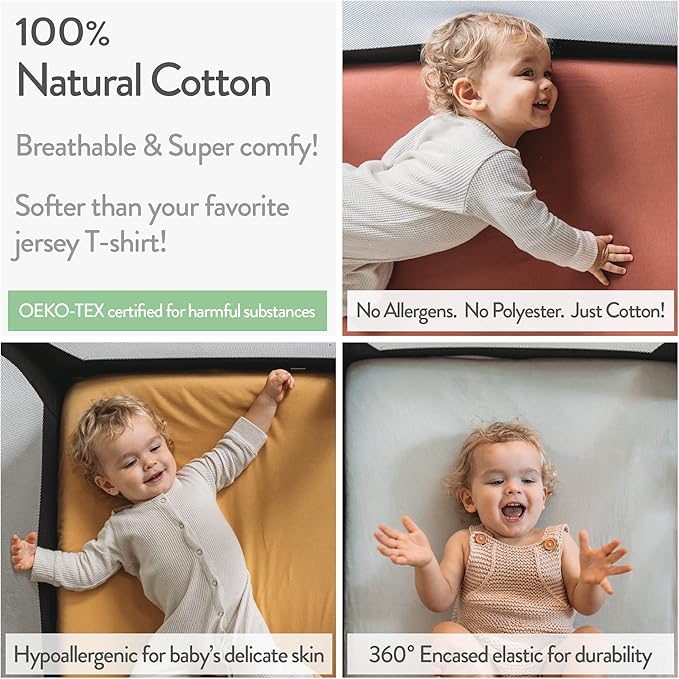 Baby Bjorn, Guava Lotus Travel Crib Sheets 24 x 42 Inch Mattress Snuggly Soft 100% Jersey Cotton Light + Dark Sage Green 2 Pack