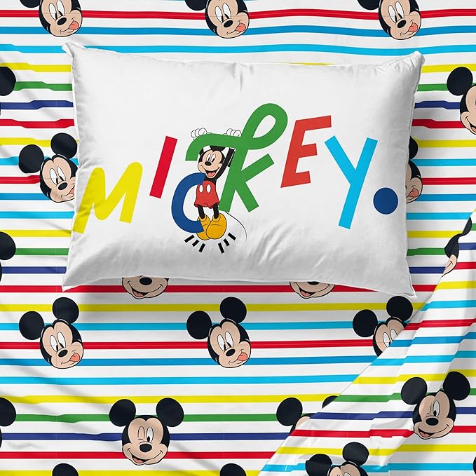 Sunny Side Up Disney Mickey Mouse Twin Sheet Set - 3 Piece Kids Bedding Set Includes Pillow Cover - Super Soft Microfiber Sheets