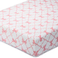 LollyBanks Muslin Crib Sheet 1 Pack, Soft and Breathable 100% Cotton Crib Fitted Sheets for Girls, Cozy and Snug Baby Sheet for Standard 52"x28" Mattress, Baby Bedding Essentials (Pink Bow Print)