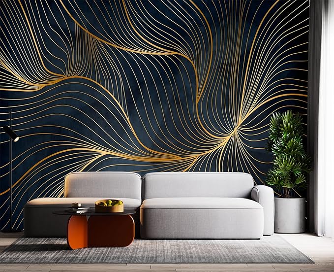 Simple Golden Lines Wall Mural Wallpaper for Bedroom 137" x 100"