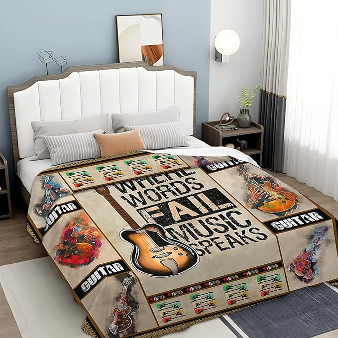 Tijuboni Guitar Music Throw Blanket Guitar Gifts for Girls Boys Women Men Kids Adults Soft Flannel Fleece Blanket for Couch Sofa Bed Home Decor 40"x50"