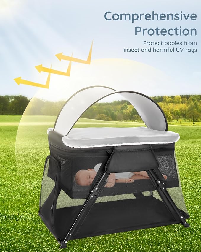 Lilian&Gema 2-in-1 Travel Crib, Portable & Foldable Crib with Backpack, Lightweight Baby Travel Playpen with Thick Mattress for Babies & Toddlers, Baby Travel Essential