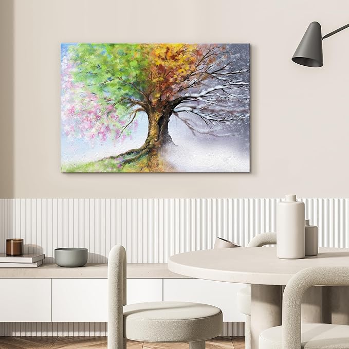 SIGNWIN Canvas Wall Art Four Seasons Fantasy Tree with Colorful Leaves Nature Illustrations Modern Chic Multicolor for Living Room, Bedroom, Office - 24"x36"