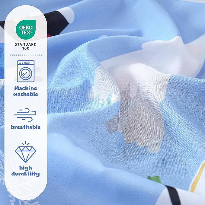 LONAVA Winter Twin Kids Comforter Set - 4 Pieces Twin Bedding Sets for Boys Girls Children, Ultra Soft Microfiber Bed in A Bag with Flat Fitted Sheets, Snowman
