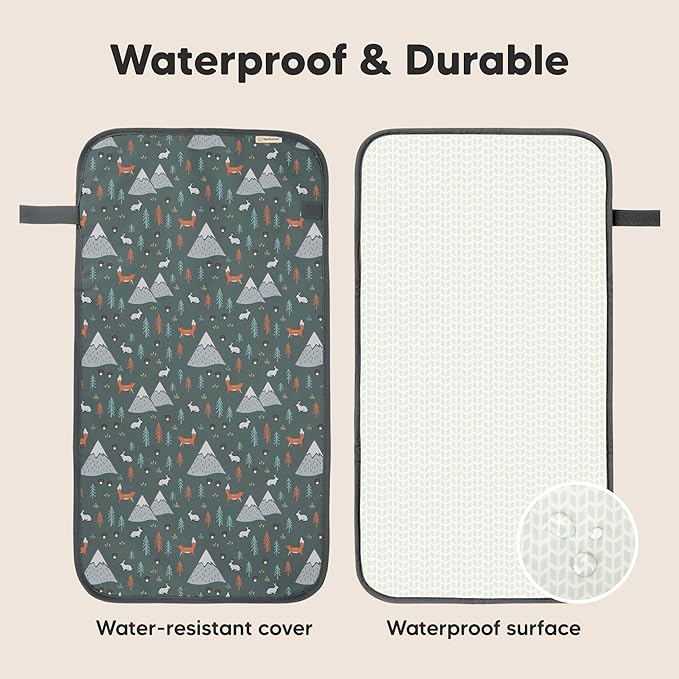 KeaBabies Portable Diaper Changing Pad, Easy Wipe Clean - Foldable Waterproof Baby Changing Mat for Diaper Bag, Compact, Lightweight, 25x13 Newborn, Infant, Baby Changer Travel Essential (Woods)