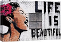 SIGNWIN Framed Canvas Wall Art Banksy Life is Beautiful Billie Holiday Graffiti & Street Art Famous People Pop Art Modern Urban Multicolor for Living Room, Bedroom, Office - 24x36 inches
