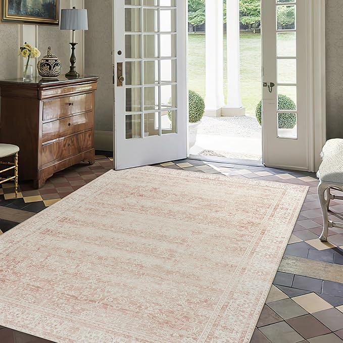 Pink Boho Font Door Mat for Indoor Entrance Washable Non Slip Cute Vintage Floral Aesthetic 4x6 Area Rugs for Entryway Entry