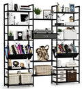 NUMENN Triple Wide 6 Tier Bookshelf, Adjustable Rustic Industrial Style Book Shelves, Modern Bookcases and Bookshelves Furniture for Bedroom, Living Room and Home Office, Black