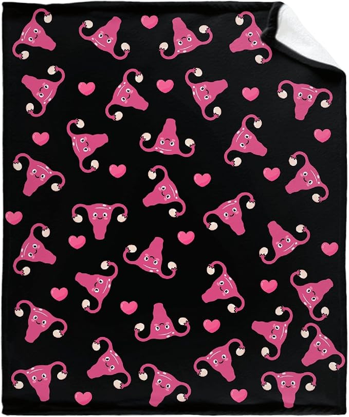 Thuswarm Cute Uterus Heart Flannel Throw Blanket Warm Cozy Soft Funny Print Blankets for Bed Couch Sofa Room Decoration Gifts 40"×30" XSmall for Pets