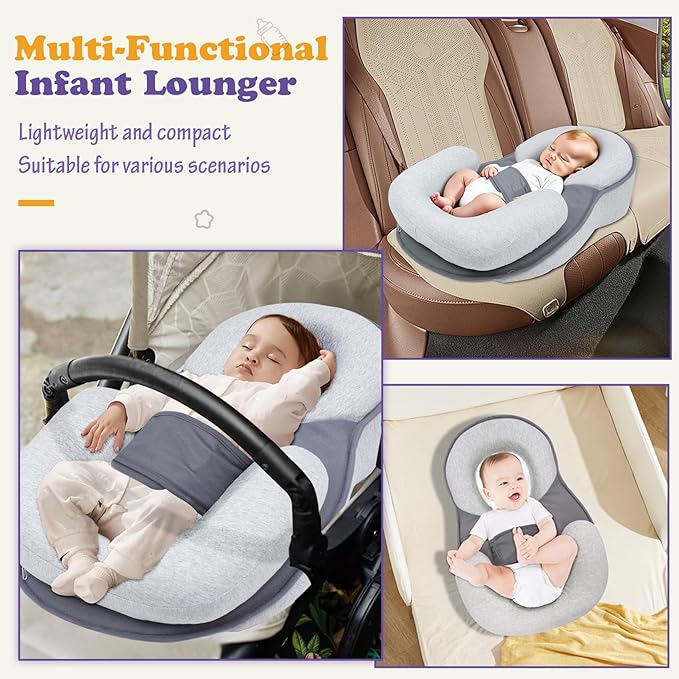 Baby Lounger Pillow, Portable Rest Nest Baby Bed, Multi-Functional Infant Lounger, Soft Non-Slip, Comfortable and Breathable, Tummy Time