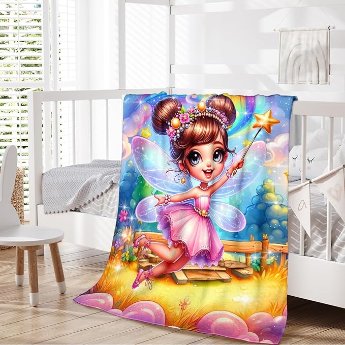 Girls Fairy Throw Blankets, Fairy Blanket Gift for Kids Teens 50x60 Inches Lightweight Warm Cute Decor Throw for Sofa Couch Living Room Bed