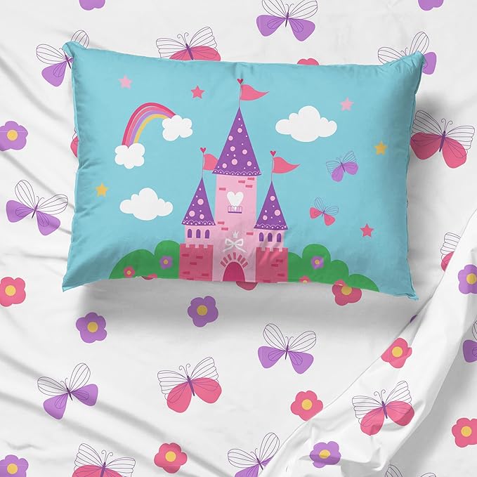 Sunny Side Up Magic Castle Twin Sheet Set - 3 Piece Kids Bedding Set Includes Pillow Cover – Super Soft Floral Butterfly Microfiber Sheets