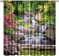 View Waterfall Blackout Curtains, Forest Waterfall Retro Style Natural Scenery Garden Art Landscape Rod Pocket Window Drapes, for Living Room Bedroom 42" W X 45" L