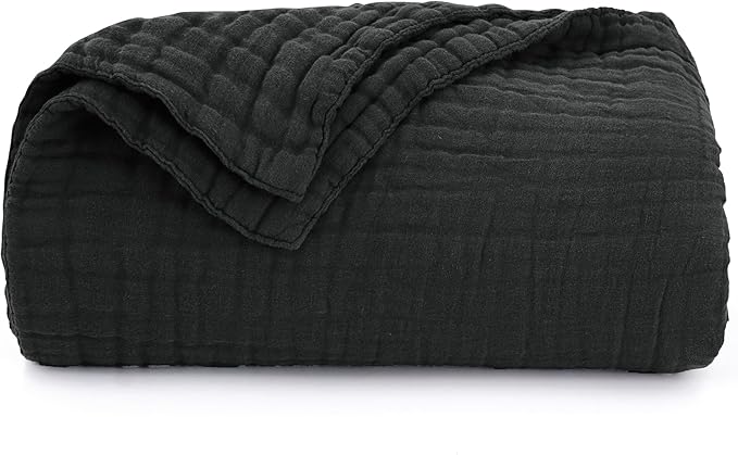 Love's cabin 6 Layer 100% Cotton Muslin Blanket, 60"x80" Twin Muslin Blanket for Couch Bed, Lightweight and Breathable Cotton Gauze for Adult, Black