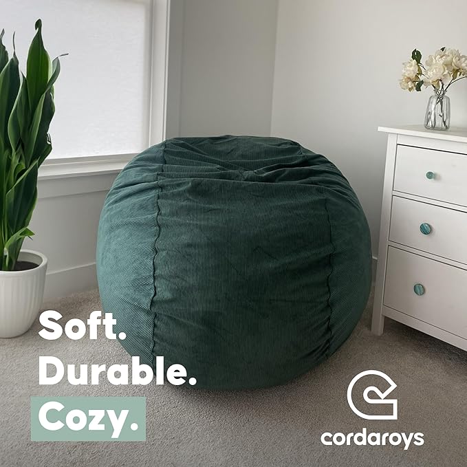 CordaRoy's Chenille Bean Bag-Convertible Bean Bag Chair-Machine-Washable Chenille Fabric Cover-for Basement,Living Room,Game Room,Dorm & More - King Size - Moss | Made in The USA