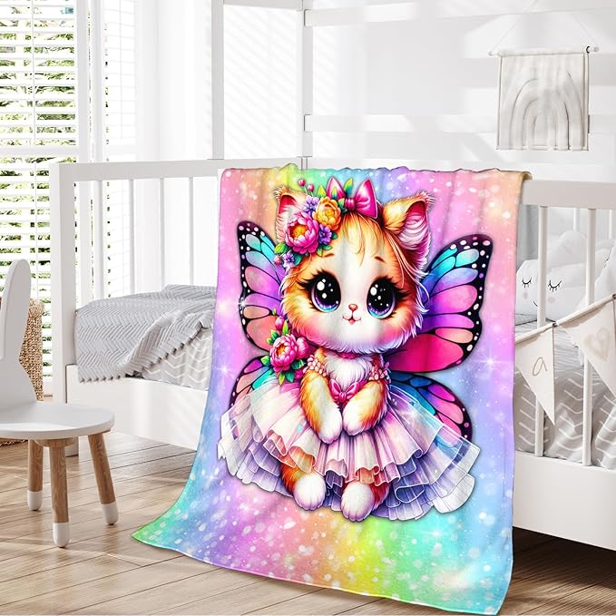 Cat Blanket for Girls, Throw Gift for Toddler Kids Daughter Cat Lovers 40x50 Inches Soft Warm Lightweight Throw Blankets for Sofa Couch Bed Trip