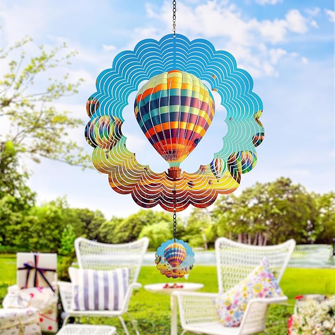 J-Fly Hanging Decor Outdoor,Outdoor Garden Decor,Wind Spinners Outdoor Colorful Hot Air Balloon Hanging Decor,Ornaments Kinetic Yard Art, for Women,Family,Friends