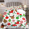LUVIVIHOME 3PCS Christmas Comforter Set Full Size, Boys Girls Kids Bedding, Cute Reindeer Snowflake Gingerbread Candy Cane Snowflake Holiday Christmas Bedding, Green Red White Quilt, 2 Pillow Shams