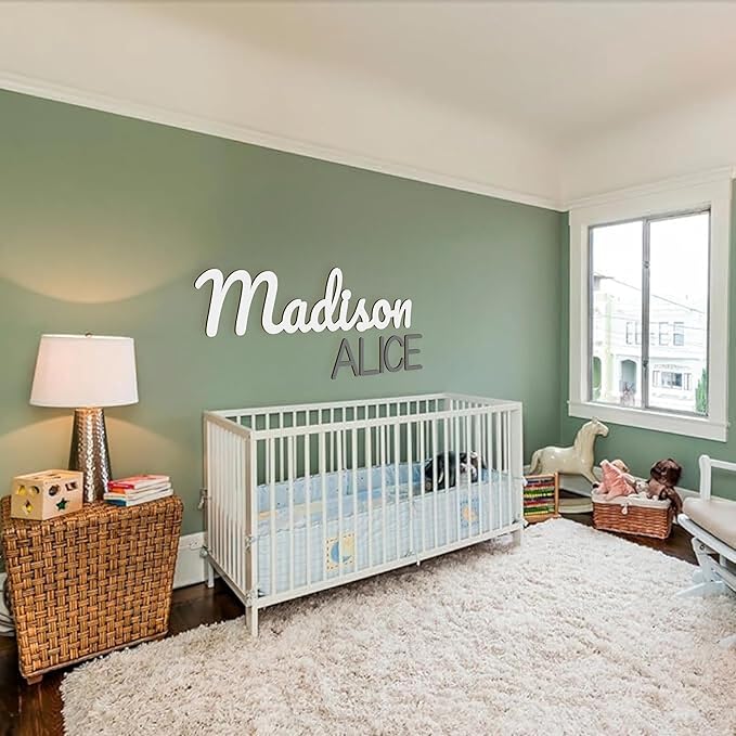 Custom Wood Name Sign For Nursery, 1/3 INCH THICKNESS, Boho Nursery Sign, Family Name Signs, 3D Wall Art for Children & Kids Rooms, Baby Shower, First birthday gift(First Name)