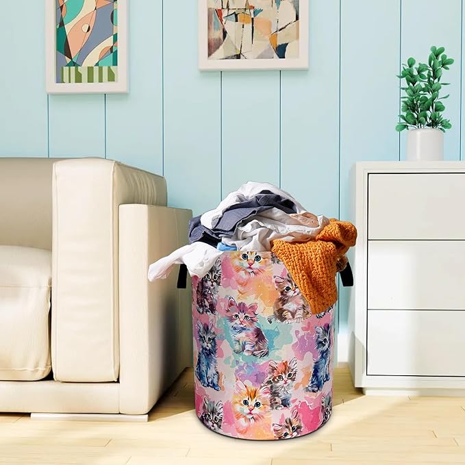 Cute Cat Laundry Basket Pet Animals Oxford Cloth Laundry Hamper With Handle Foldable Portable Clothes Storage Basket 18.9 X 16.5 Inch Storage Bag For Laundry Room/Bathroom/Bedroom/Dormitories