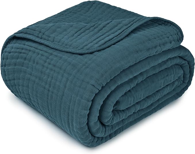 Comfy Cubs Muslin Blanket for Adults Queen 90" x 90" - 6 Layer Soft, Breathable & Lightweight Muslin Adult Blanket - Machine Washable & Designed in The US Bedding for All Seasons - Neptune
