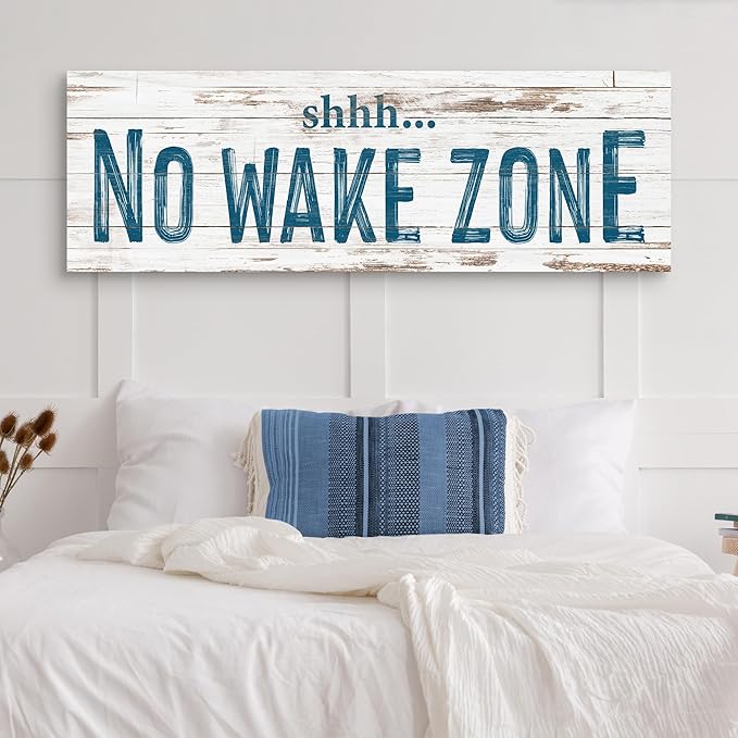 TAILORED CANVASES - No Wake Zone Sign, Charming Wall Decor for lakehouse and house, 'Shh No Wake Zone' Sign, Rustic Above Bed Decor, Lake House, Ideal Gift for Any Space 20x60