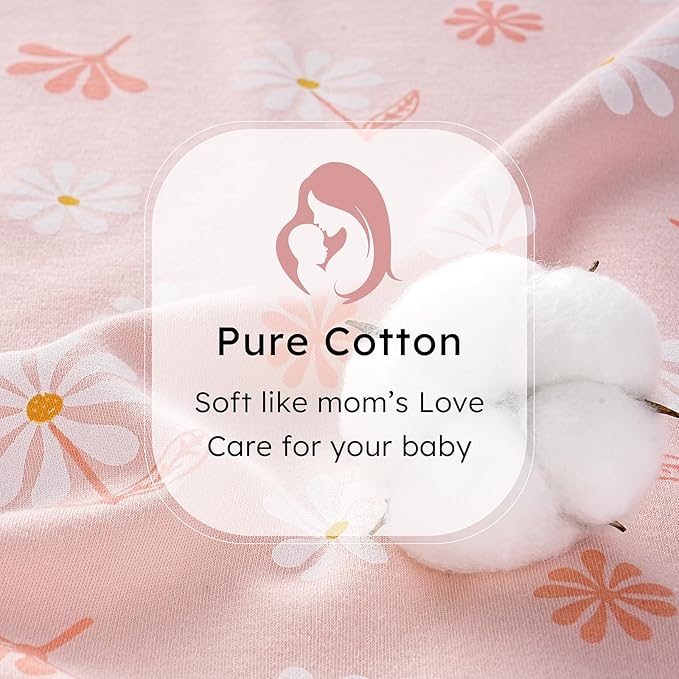 Baby Sleep Sack 0-6 Months, 100% Cotton Sleeping Sack for Newborn and Infant, 3 Pack Baby Wearable Blanket for Boy and Girl, 0.5 Tog Lightweight Double Zipper Sleep Bag Pink Orange Flower