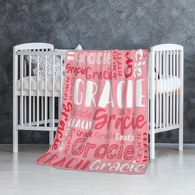 Dr.TOUGH Personalized Blankets with Name Customized Baby Blankets for Girls Boys Adults Monogrammed Blankets and Throws Christmas Birthday Mothers Fathers Valentines Day Gift (Light Pink,30''×40'')