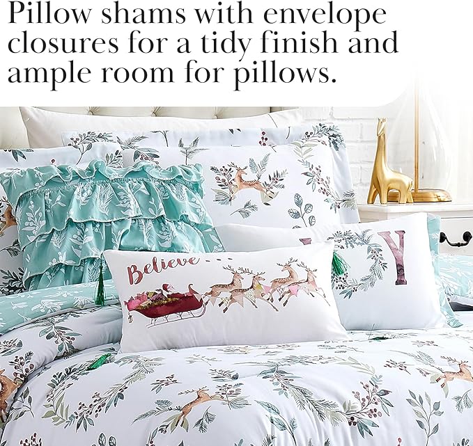 Southshore Fine Living, Inc. 6-Piece Reversible Christmas Bedding Cal King/King, White Christmas Comforter Set King, 2 Shams, 2 Throw Pillows, 1 Throw Plllow Cover, Holiday Bedding - Happy Holidays