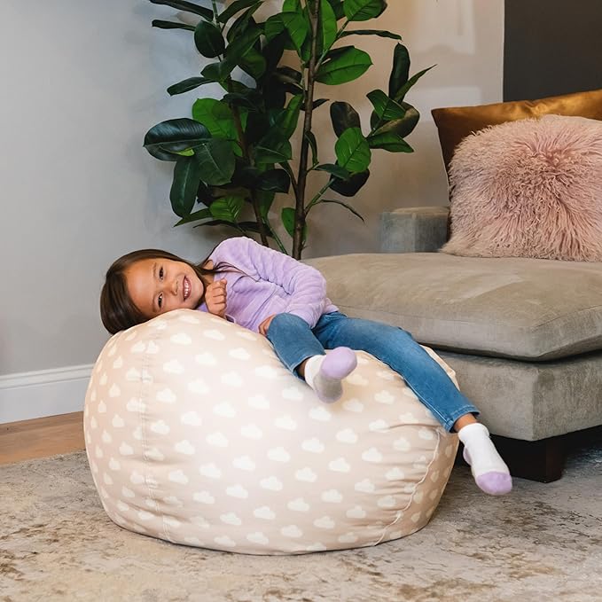 Big Joe Classic Bean Bag Chair for Kids Bedroom and Reading Nook, Easy-Clean Mini Clouds Oat, Durable Nylon Polyester Blend, 2 feet Refillable