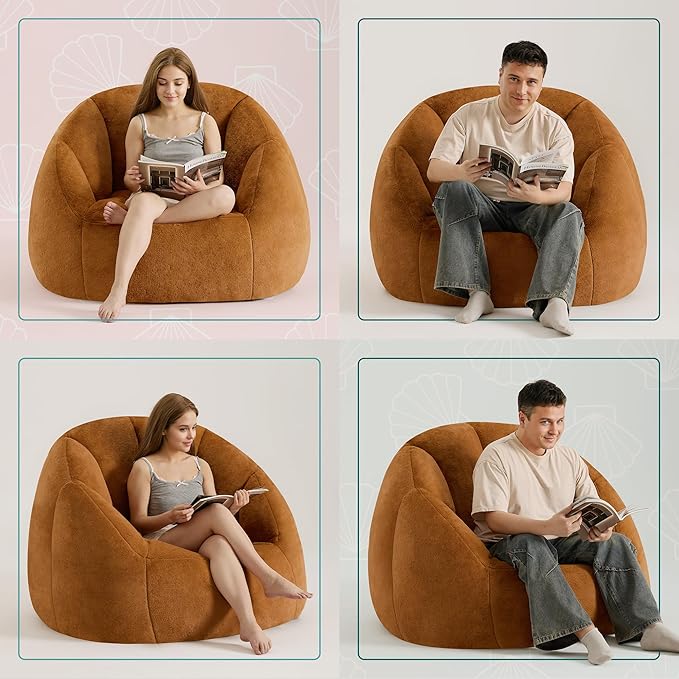 Giant Bean Bag Chair for Adults - Comfy Plush Round Shell Soft Accent Chair, Oversized Cozy Lounge Floor Sofa Reading Chair, Mini Couch for Living Room, Bedroom & Game Rooms, Dorm, Orange