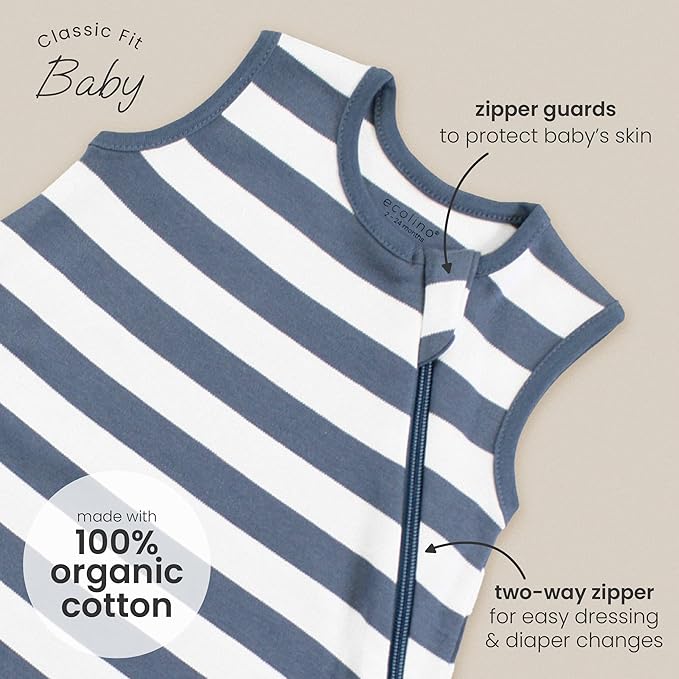 Ecolino Organic Cotton Baby Sleep Sack - 2-Way Zipper Baby Wearable Blanket - Toddler Sleeping Bag Sack - 18-36 Months - Milky Way