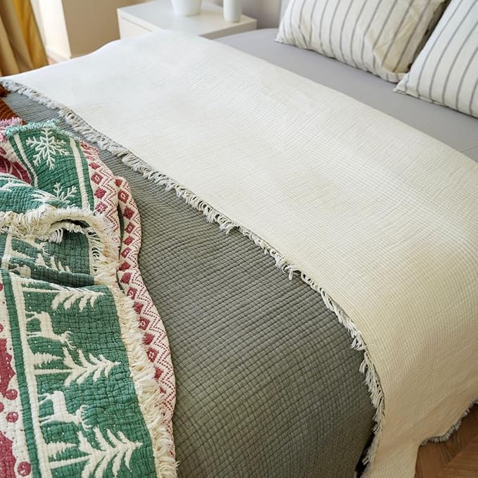 Cotton Muslin Blanket – Soft Muslin Comforter Quilt Made from Premium Muslin Fabric, Lightweight Breathable Cotton Quilt for All Seasons (Sage Gray, Twin)