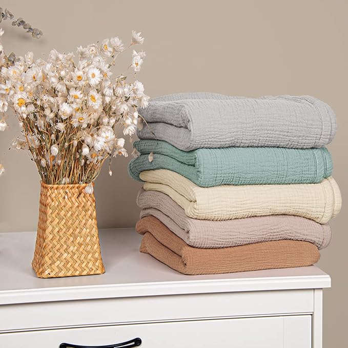 lulumoon Muslin Baby Blanket Quilt - Crib Blanket for Toddlers 47"× 47" Sage